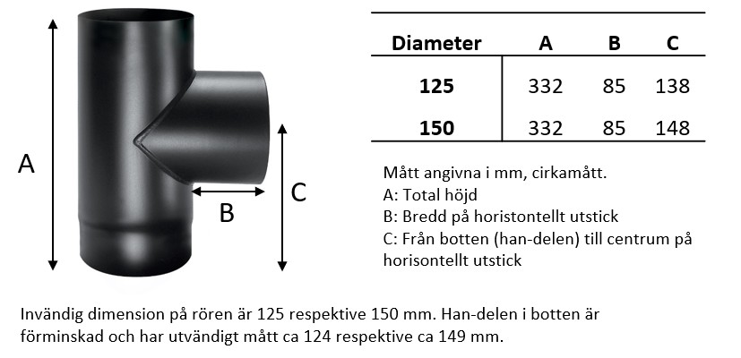 T Rör 90 grader - Kaminrör (emalj.) 150 mm - Nordic Heating